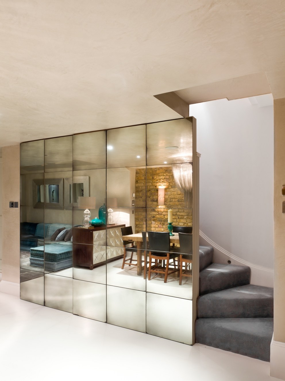 Kitchen, Dining Room & Family Room, Kensington Townhouse | Mirror wall | Interior Designers